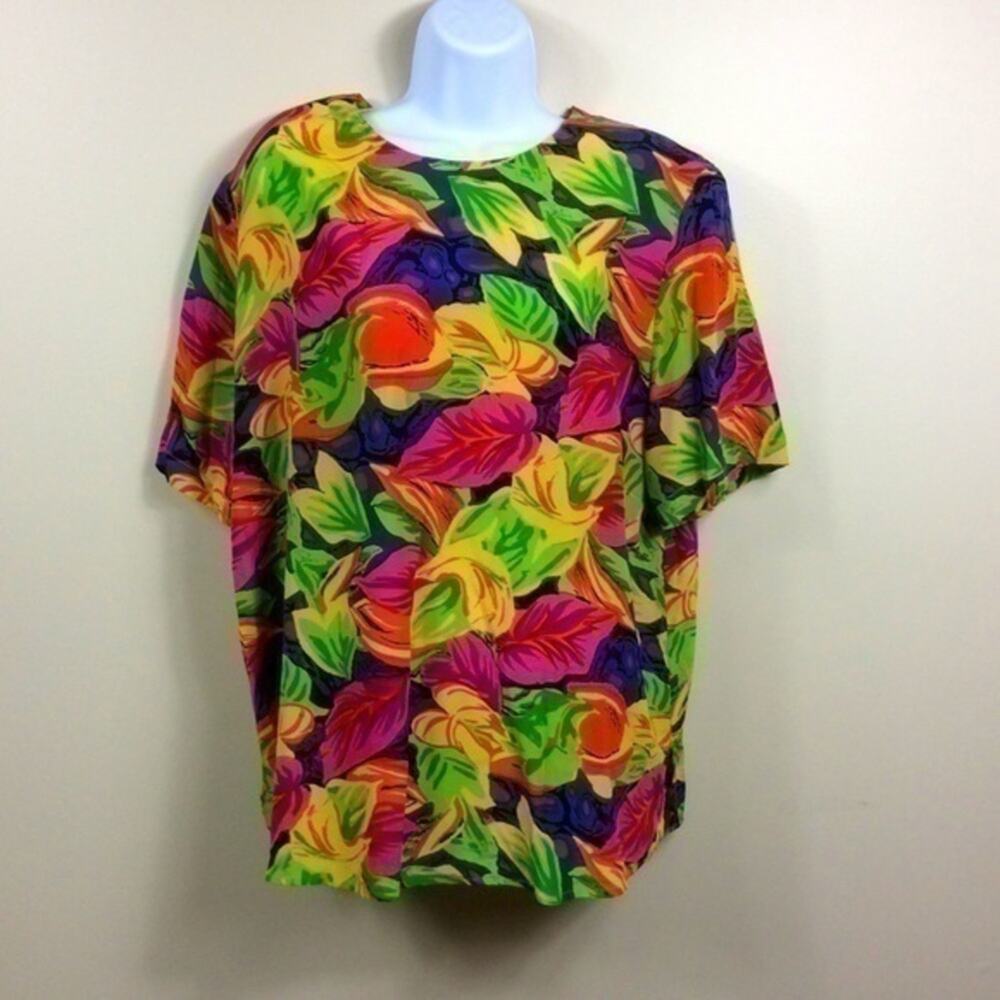 Vintage Galinda Wang 100% silk color blouse 1980s 14w plus